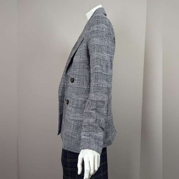 H&M Gray Plaid Double Breasted Blazer Size 6 Oversized Checkered Jacket - Picture 2 of 8